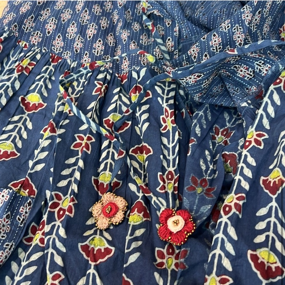 April Cornell Indigo Folk Art Vest Floral Front Tie NEW 1X - Picture 3 of 7